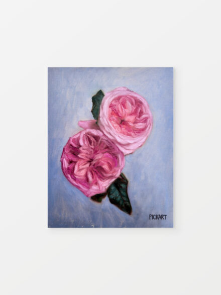 Expressive floral oil painting of pink garden roses by Ryan Pickart with layered brushwork and soft botanical textures